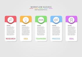 infographic workflow and business plan for success bright multicolored squares circle with icon in the middle gray gradient background for marketing, finance, investment, strategy, product vector