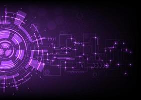 Abstract Technology Background in Tech Circles intersecting lines and shining point geometric shapes Gears and Elements Bright Purple Gradient Background vector