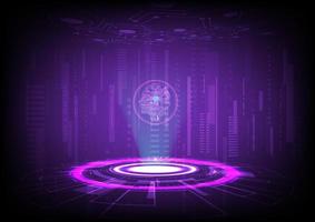 abstract perspective Background artificial intelligence machine learning Technology Futuristic Tech circle glowing pink with light hetogram electronic circuit human head with microchip. vector