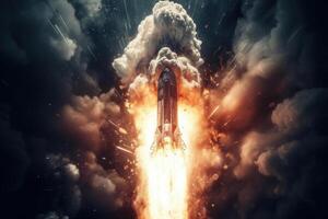 Space wallpaper rocket launch explosion with fire exploding. Illustration photo