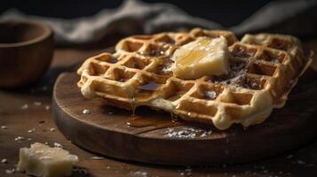 Waffle with butter and maple syrup Illustration photo