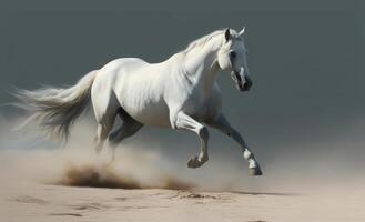 blanco caballo Galopando en el desierto. ilustración ai generativo foto