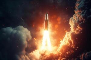 Space wallpaper rocket launch explosion with fire exploding. Illustration photo