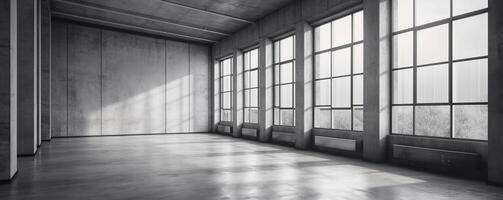 Abstract grey room with light and windows. Illustration photo