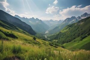 hermosa montaña paisaje antecedentes. ilustración ai generativo foto