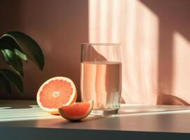 Glass of grapefruit juice with slices of orange Illustration photo