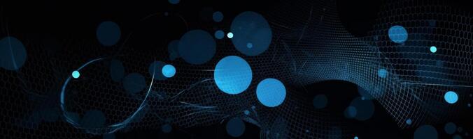 Blue mesh pattern with circles and dots on a black background. Illustration photo