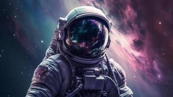 Astronaut in space background. Illustration AI Generative photo