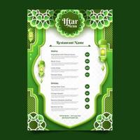 Iftar Menu Template with Green Ornaments Background vector