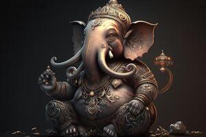 generativo ai ilustración de ganesha hindú Dios , con flores, petróleo pintura tomado arriba dentro cielo, sentado en frente de bokeh mandala antecedentes foto