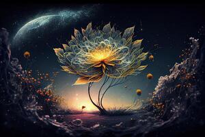 illustration of growth and life, emerging from the cosmos, infinite. Dreamer and mother of nature. photo