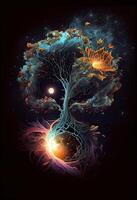 illustration of growth and life, emerging from the cosmos, infinite. Dreamer and mother of nature. photo