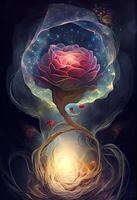 illustration of growth and life, emerging from the cosmos, infinite. Dreamer and mother of nature. photo