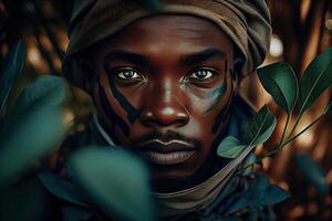 illustration of African nature, water, earth, plants, grass, trees, intense look, beautiful photo