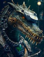 Cyberpunk crocodile realistic illustration created with ai tools photo