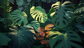 Colorful tropical leaves background created with ai tools photo