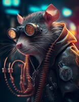 Cyberpunk mouse rat realistic illustration created with ai tools photo