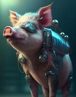 Cyberpunk pig realistic illustration created with ai tools photo