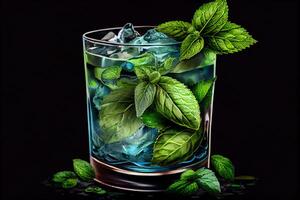 generativo ai ilustración de mojito cóctel con hielo y menta, Perfecto para verano foto