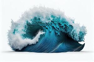 illustration of blue ocean waves with white foam, solid white background photo