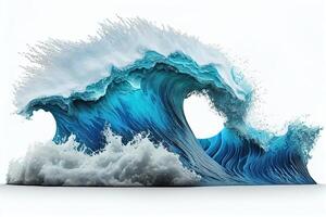 generativo ai ilustración de azul Oceano olas con blanco espuma, sólido blanco antecedentes foto