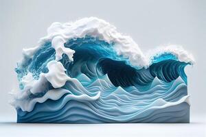 generativo ai ilustración de azul Oceano olas con blanco espuma, sólido blanco antecedentes foto