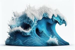 generativo ai ilustración de azul Oceano olas con blanco espuma, sólido blanco antecedentes foto