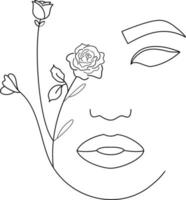 Floral Flower Female Face Line Art vector