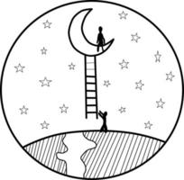 Simple clipart style ladder from the earth to the moon lanscape icon vector