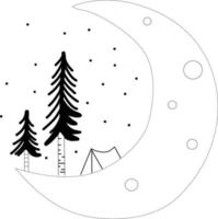 Simple clipart style tent and trees on the moon landscape icon graphic vector