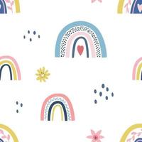 Spring seamless pattern with rainbow and flowers. Kids print, fabric design vector