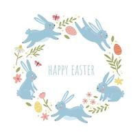 Vector illustration rabbit in flower frame. Composition of a bunny with floral elements. Invitation, social media