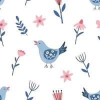 Spring seamless pattern with chicken and flowers. Easter decor vector