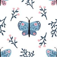 Spring seamless pattern with butterfly and flowers. Fabric design, textile vector