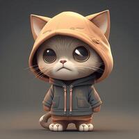 illustration of 3D SHADED group of chibi cat with wide head and cute face in clothes portrait photo