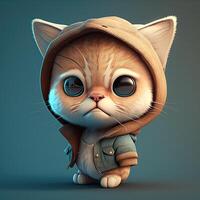 illustration of 3D SHADED group of chibi cat with wide head and cute face in clothes portrait photo