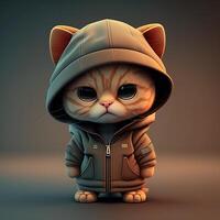 illustration of 3D SHADED group of chibi cat with wide head and cute face in clothes portrait photo