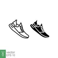 corriendo Zapatos línea y glifo icono. sencillo contorno y sólido estilo. aptitud y deporte, gimnasio signo. lineal, negro silueta símbolo. vector ilustración aislado en blanco antecedentes. eps 10