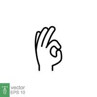 Gesture okay line icon. Simple outline style. Perfect, finger up, fine signal, thank you, hand ok. Linear symbol. Vector illustration isolated on white background. EPS 10.