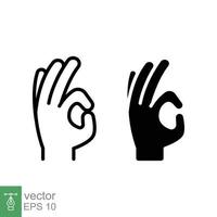 Gesture okay line and glyph icon. Simple outline and solid style. Thank you, hand ok. Linear, silhouette, glyph symbol. Vector illustration isolated on white background. EPS 10.