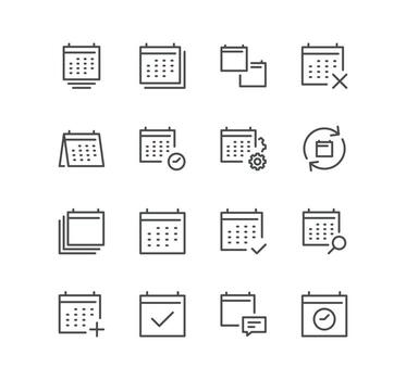 Set of calendar related icons, appointment, date settings, working schedule and linear variety vectors. vector