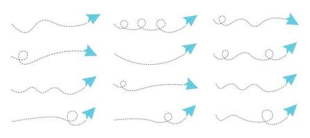 Set of dashed line paper airplane route vector