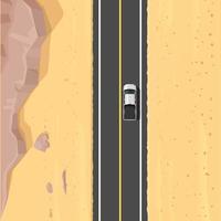 Desert road top view landscape, sand, car, rocks vector