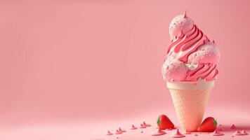 Strawberry ice cream background on pink background. photo