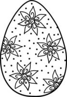 Black and white Easter egg with a beautiful pattern. Vector illustration of an Easter egg in mandala style. Detailed pattern of black contour flowers on a white background