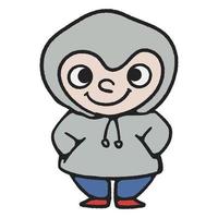 Hand drawn funny little boy with hoodie jacket cartoon illustration isolated on white vector