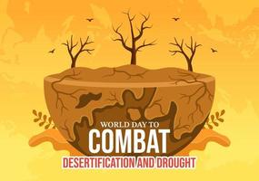 World Day to Combat Desertification and Drought Vector Illustration with Turning the Desert Into Fertile Land and Pastures in Hand Drawn Illustration