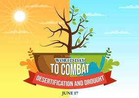 World Day to Combat Desertification and Drought Vector Illustration with Turning the Desert Into Fertile Land and Pastures in Hand Drawn Illustration