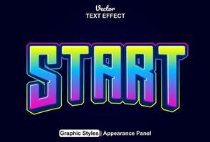 start text effect with blue color graphic style and editable. vector