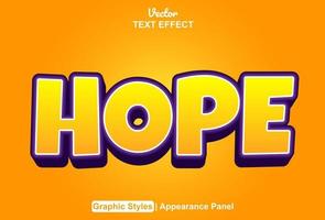 hope text effect with orange color graphic style editable vector